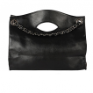 Sac à main similicuir noir avec tête de mort, rivets et chaine métal
