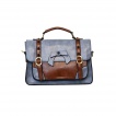 Sac à main vintage Banned bleu usé et marron style cartable à noeud papillon