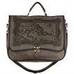 Sac bandoulire vintage marron  carte mer des Carabes - Restyle