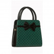 Sac  main carr Rockabilly Banned noir et vert fonc  pois et noeud papillon