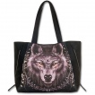 Sac à main en similicuir noir avec loup et motifs amérindiens