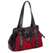 Sac  main gothique noir  motif floral rouge, cranes et noeud chauve-souris - Banned