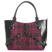 Sac à main à lanières perforées, pentacle inversé et tissu tartan rouge - Banned
