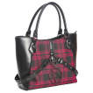 Sac  main  lanires perfores, pentacle invers et tissu tartan rouge - Banned