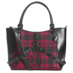 Sac à main à lanières perforées, pentacle inversé et tissu tartan rouge - Banned