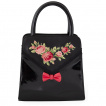 Sac  main noir rtro  roses anglaises et noeud rouge - Banned