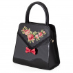 Sac  main noir rtro  roses anglaises et noeud rouge - Banned