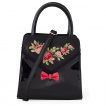 Sac  main noir rtro  roses anglaises et noeud rouge - Banned