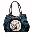 Sac à main à orchidée et chat - Cyan et noir - Banned