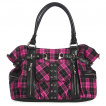 Sac  main punk-rock  tartan rose et noir avec menottes -  Banned