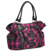 Sac  main punk-rock  tartan rose et noir avec menottes -  Banned