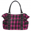 Sac  main punk-rock  tartan rose et noir avec menottes -  Banned