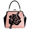 Sac à main rétro noir et nude à large rose - BANNED