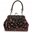 Sac  main Rockabilly Banned noir et rouge  motifs cerises et fleurs