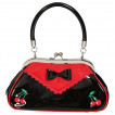Sac à main rockabilly noir et rouge à cerises et noeud papillon