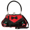 Sac à main rockabilly noir et rouge à cerises et noeud papillon