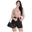 Sac  main similicuir rtro noir  cerises brodes - Banned