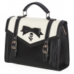 Sac  main style cartable noir et blanc avec nud papillon et motif fleur-crne