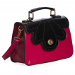 Sac  main style cartable rouge avec rabat  motif floral noir verni