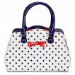 Sac  main style vintage blanc  pois bleus et noeud rouge 