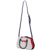 Sac  main style vintage blanc  pois bleus et noeud rouge 