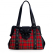 Sac  main tartan rouge  cranes et noeud chauve-souris - Banned