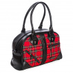 Sac  main tartan rouge  zip en diagonale, cranes et rivets - Banned