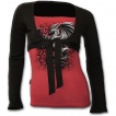T-shirt boléro (2en1) noir et rouge avec dragon