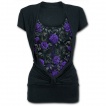 T-shirt (2en1) femme gothique avec chats noirs et roses violettes