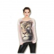 T-shirt femme blanc à col large avec Lion fier en armure