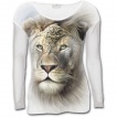 T-shirt femme blanc à col large avec Lion fier en armure
