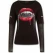 T-shirt femme  bouche de vampire et plaque mtallique - manches maille et zips