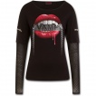 T-shirt femme à bouche de vampire et plaque métallique - manches maille et zips
