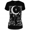 T-shirt femme chat noir à ailes de chauve-souris jouant avec la lune - RESTYLE