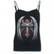T-shirt femme gothique avec bretelles à chaines et croix macabre à ailes d'ange