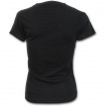 T-shirt femme gothique à col V avec chat noir à ailes et dents de vampire