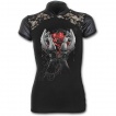 T-shirt femme gothique a col haut avec mains ensanglantées et rose rouge