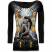 T-shirt femme gothique à col large avec femme enchaînée et vitrail