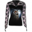 T-shirt femme gothique à dentelle avec hibou et pleine lune