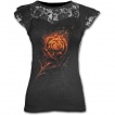T-shirt femme gothique à dentelle avec rose de flammes