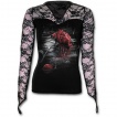 T-shirt femme gothique  dentelle avec rose rouge pose sur l'eau