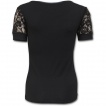 T-shirt femme gothique à dentelle avec tête de mort sur lit de roses et tribal