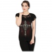 T-shirt femme gothique  dentelles avec croix squelettes et chapelet pentagramme