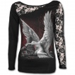 T-shirt femme gothique à manche longue en dentelle avec ange pleurant son amour defunt