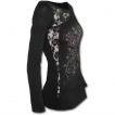 T-shirt femme gothique à manche longue en dentelle avec croix et rose