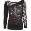 T-shirt femme gothique à manche longue en dentelle avec dragon tenant une rose