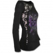 T-shirt femme gothique à manche longue en dentelle avec papillon violet