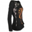 T-shirt femme gothique  manche longue en dentelle avec sombre dragon de feu et symbole tribal