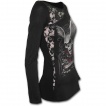 T-shirt femme gothique à manche longue en dentelle avec tête de mort ailée
