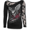 T-shirt femme gothique  manche longue en dentelle avec tte de mort aile